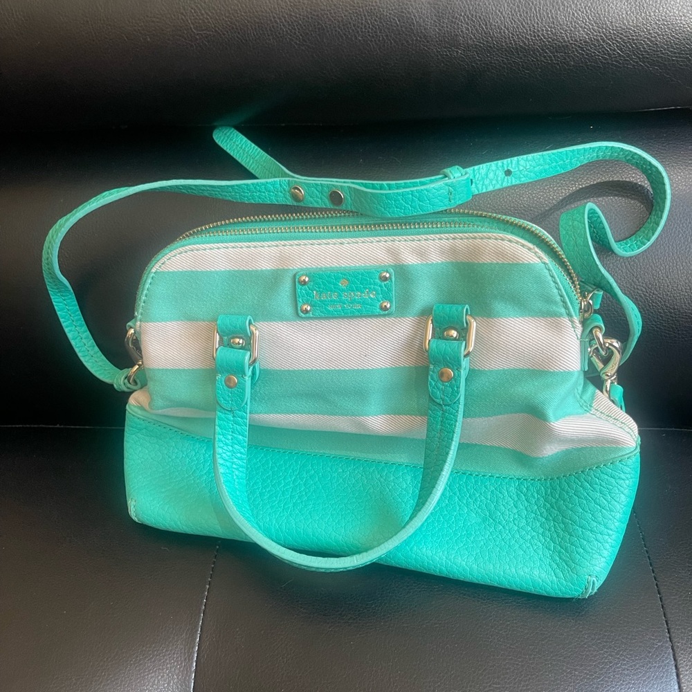Kate Spade Turquoise and White Striped Bag